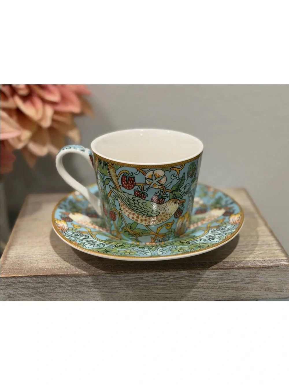 William Morris Strawberry Thief Cup Saucer Leonardo Fine China Tea Set of 2